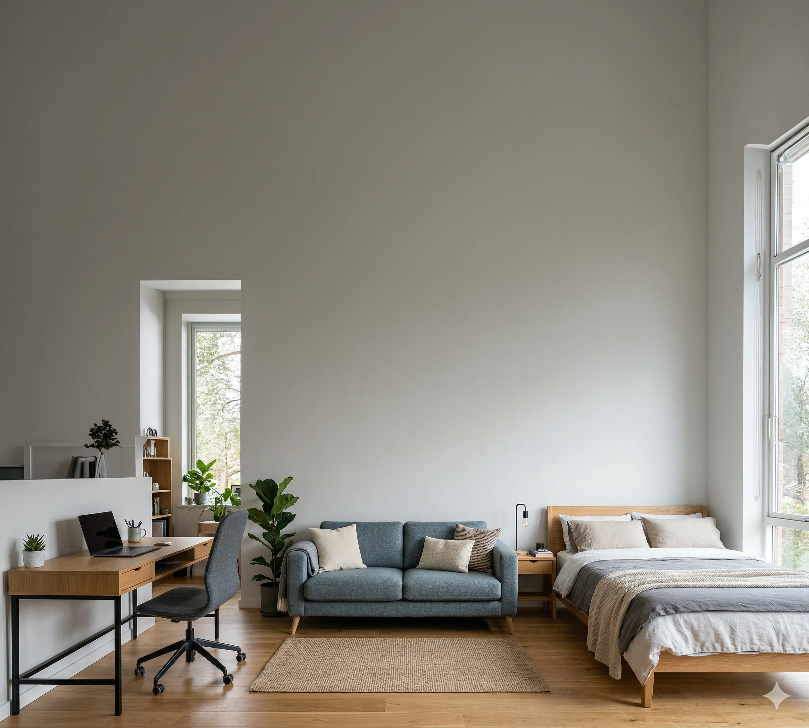 Room showing print size reference — sofa, bed, and desk for scale